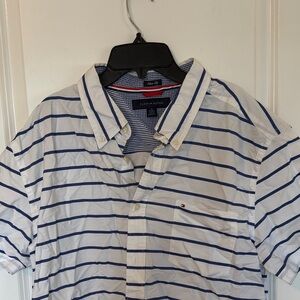 Tommy Hilfiger Men's Casual White and Blue Striped Shirt